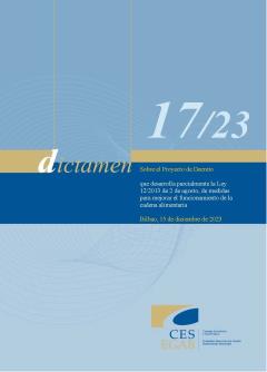 Dictamen 17/23 de 15 de diciembre, sobre el Proyecto de Decreto que desarrolla parcialmente la Ley 12/2013 de 2 de agosto, de medidas para mejorar el funcionamiento de la cadena alimentaria